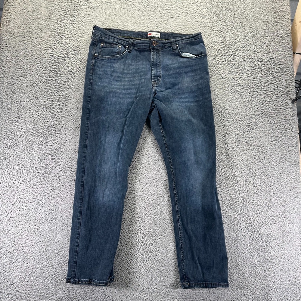Wrangler Jeans Mens 38x29 Blue Cotton Denim Straight Slim Workwear Travel Faded